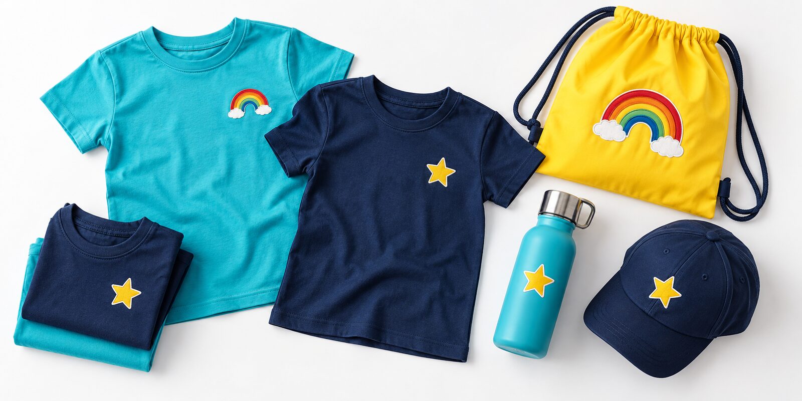 Schulkleidung und Accessoires in Blau und Türkis