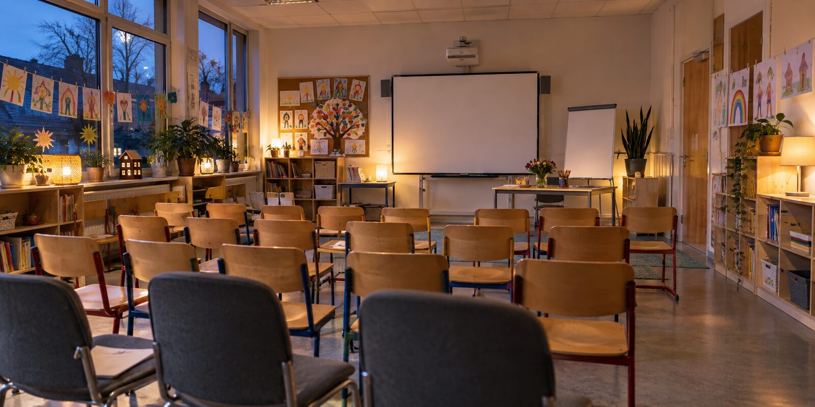 Vorbereiteter Klassenraum für einen Elternabend