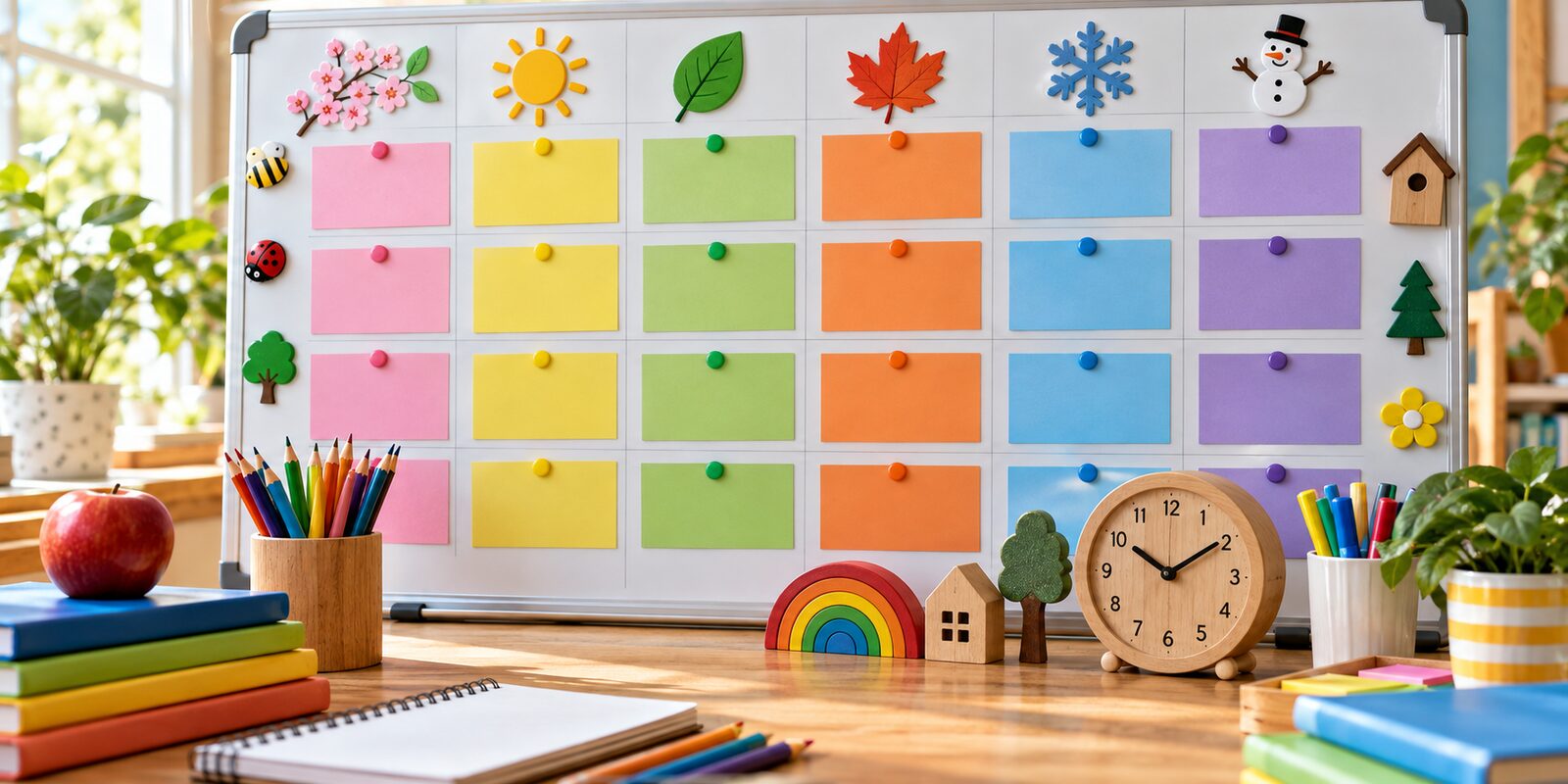 Farbig gestalteter Schulkalender mit Lernmaterialien
