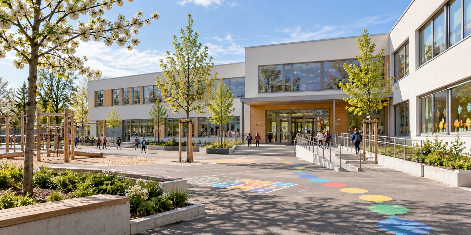 Helles und barrierefreies Gebäude einer Grundschule